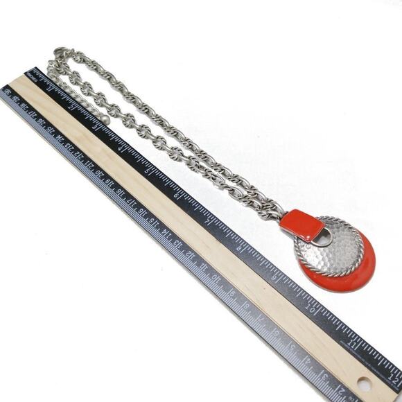 Chico's Red Enamel & Silver Tone Pendant Necklace, 20 Inches - Picture 6 of 11